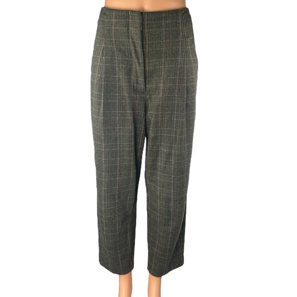 Aritzia Pants - Aritzia Wilfred Chambery Gray Plaid Pleated High Rise Cropped Trousers Pants 10